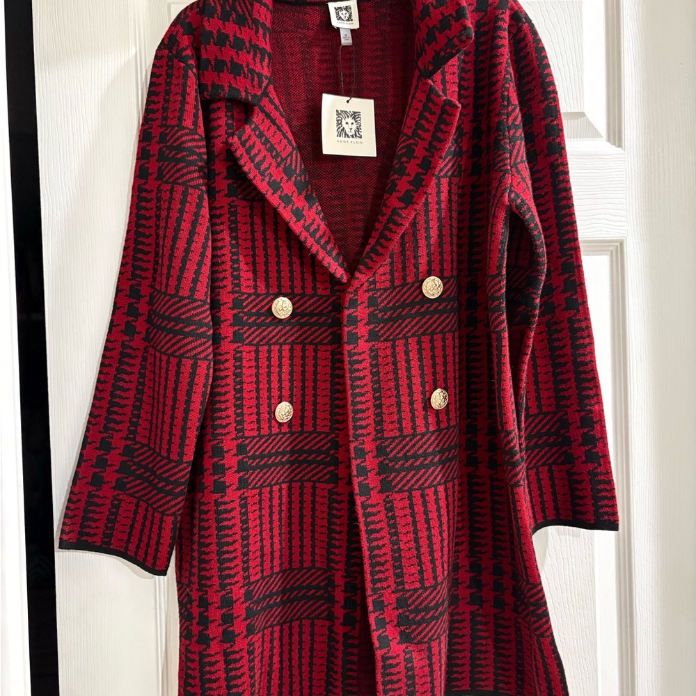 Anne Klein Red & Black Cardigan Size Medium NWT